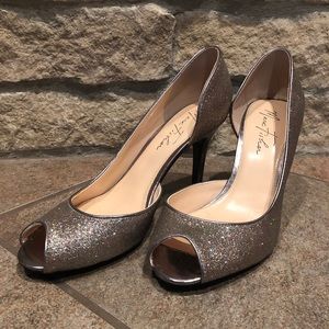 3 1/2 inch open toe glitter heels